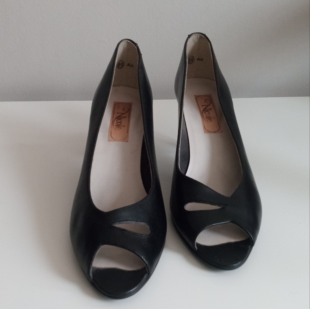👠🖤Black Open Toe Heels | Nicole | Size 8.5